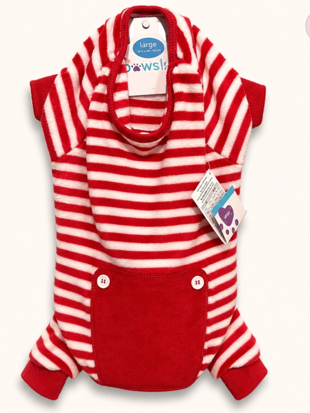 Pawsli Red & White Striped Dog Pajamas L